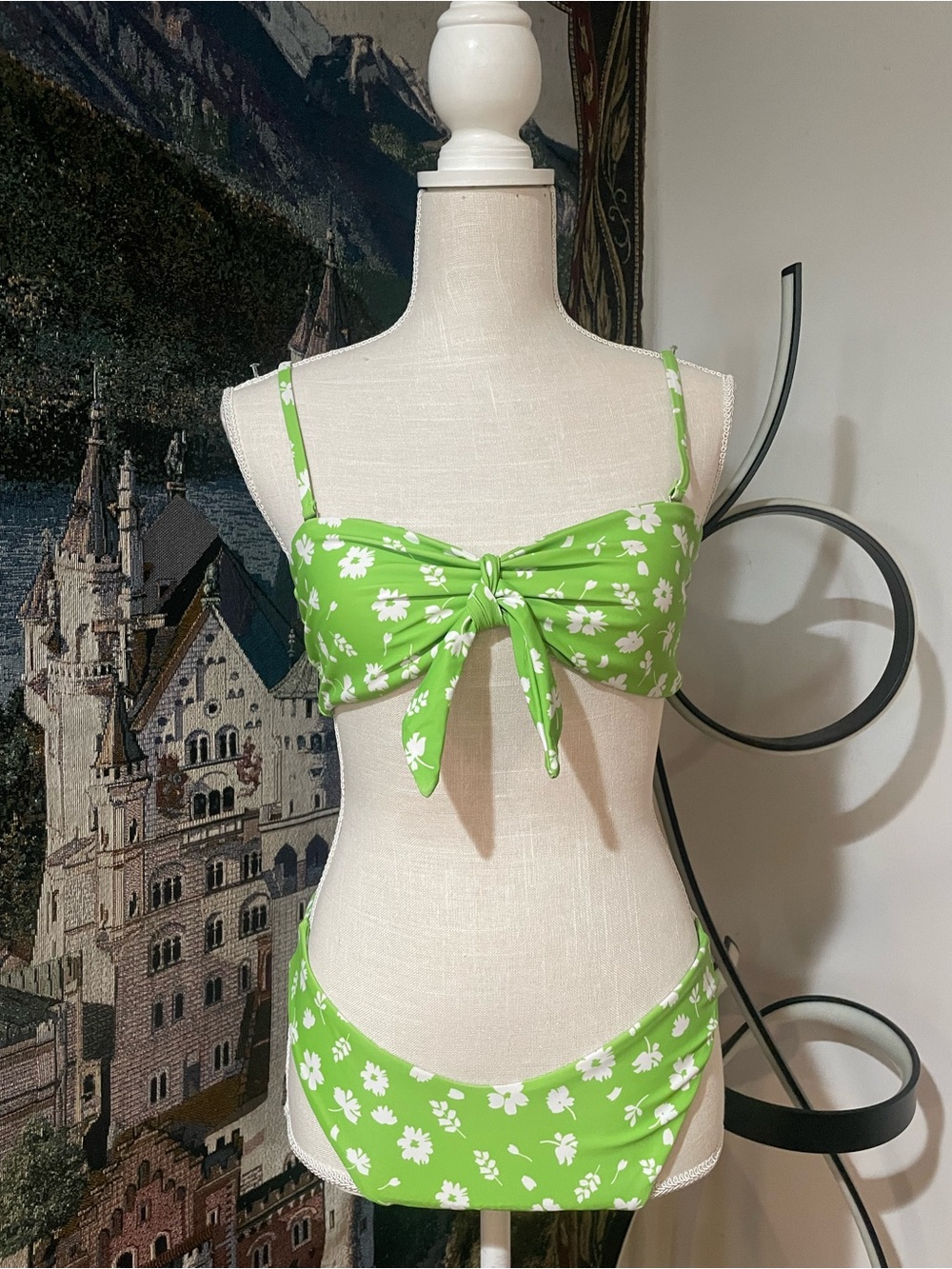 wild fable Lime Green Floral Tie-Front Bikini